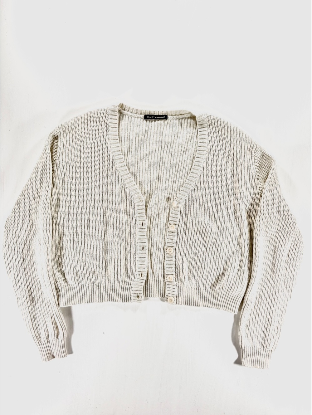 Brandy Melville Cream Ribbed Cropped Cardigan OS Coquette Balletcore